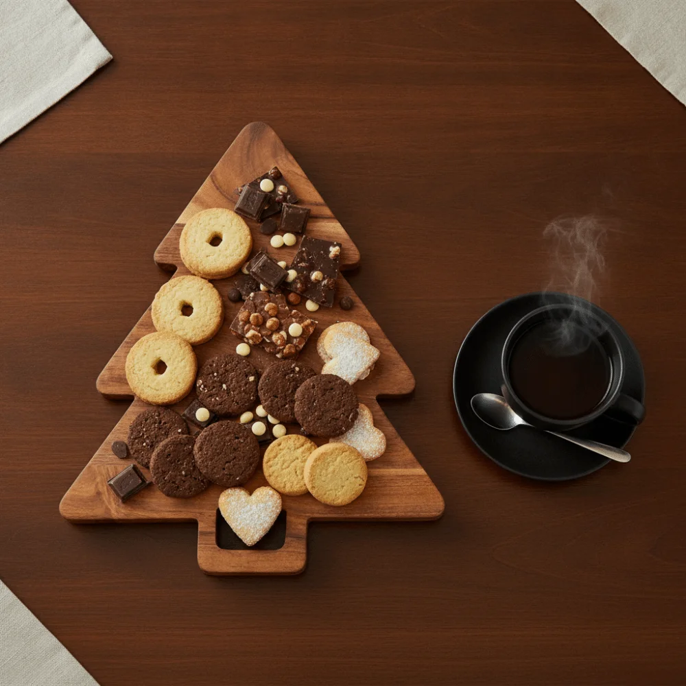 Wood Christmas Tree Food Serving Tray Hanging Handle Thickened Cheese Platter Durable Double Side Use Cutting Board Kitchen