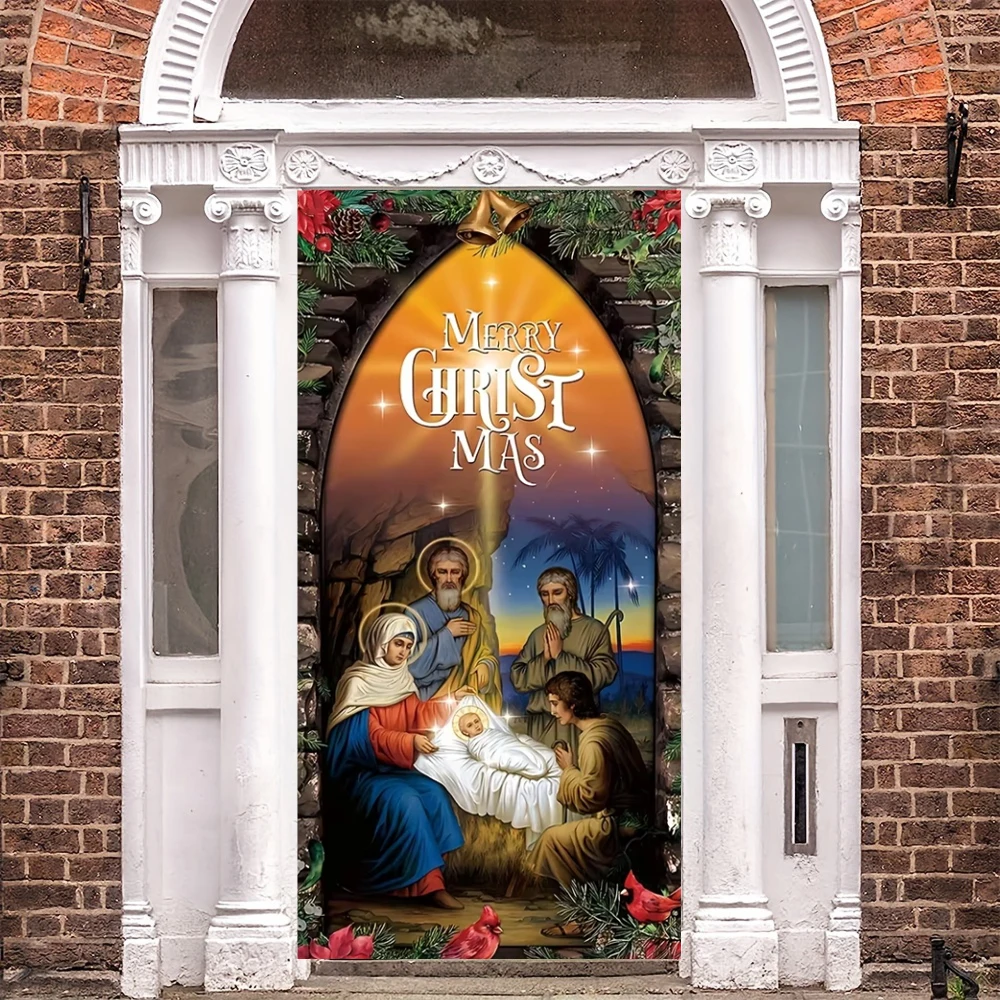 Jesus Theme Photography Background with Luminous Stars Crib Durable Door Cover Decoration New Year\'s Party Props Gift Supply