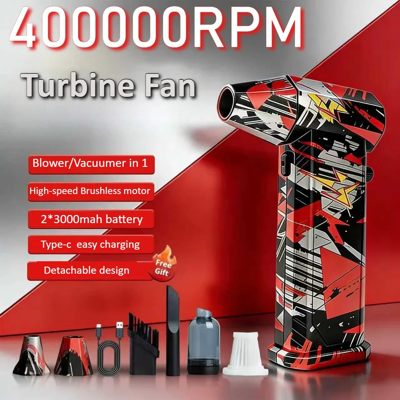 

400000 об/мин, вентилятор со сжатым воздухом, турбовентилятор, обновление, перезаряжаемый вентилятор, жестокий вентилятор, бесщеточный портативный пылесборник, электрическая сушилка