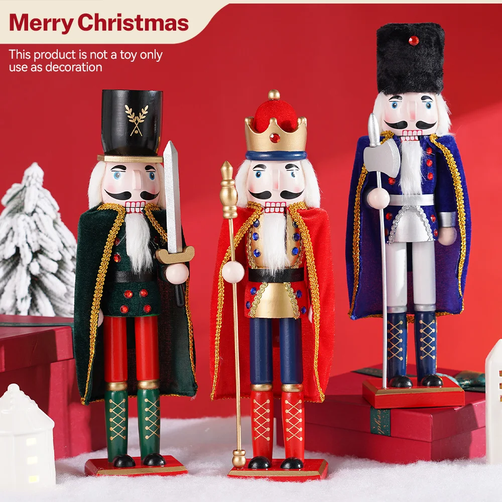 38CM Cloak King Nutcracker Folk Solid Wood  Handicraft Puppe for Home Living Room Office Desktop Decoration Christmas Gift