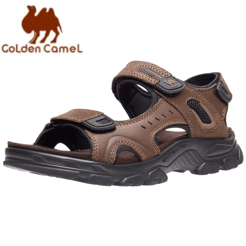 GOLDEN CAMEL Men's Leather Sandals Hiking Outdoor Water Beach Sports Mens Sandals for Summer with Open Toe Adjustable Straps