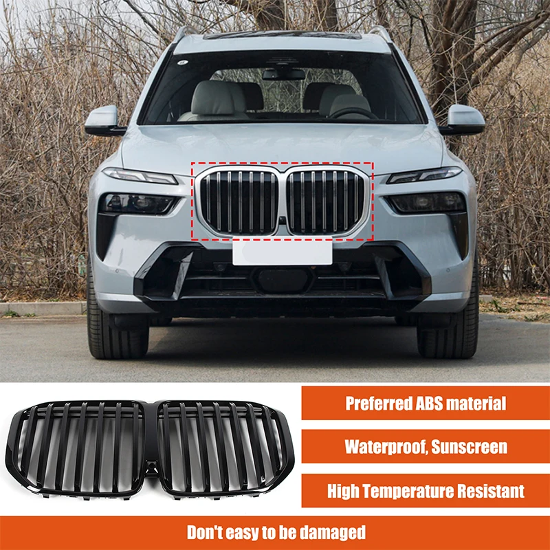 

Передняя решетка радиатора для BMW X7 G07 2019-2024, одиночная двойная решетка радиатора, глянцевый черный передний капот, Сменная вставка