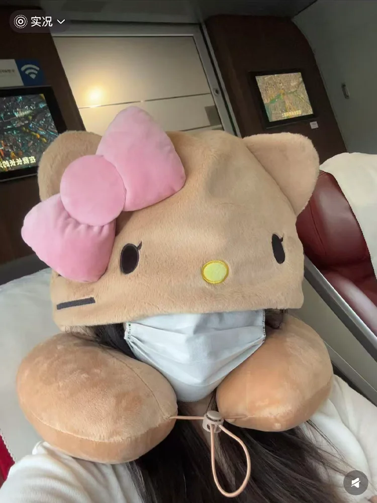 Kawaiihello Kitty مقنعين وسادة على شكل حرف U الكرتون لطيف وسادة قبعة تعتيم السفر الأساسية قيلولة وسادة النوم