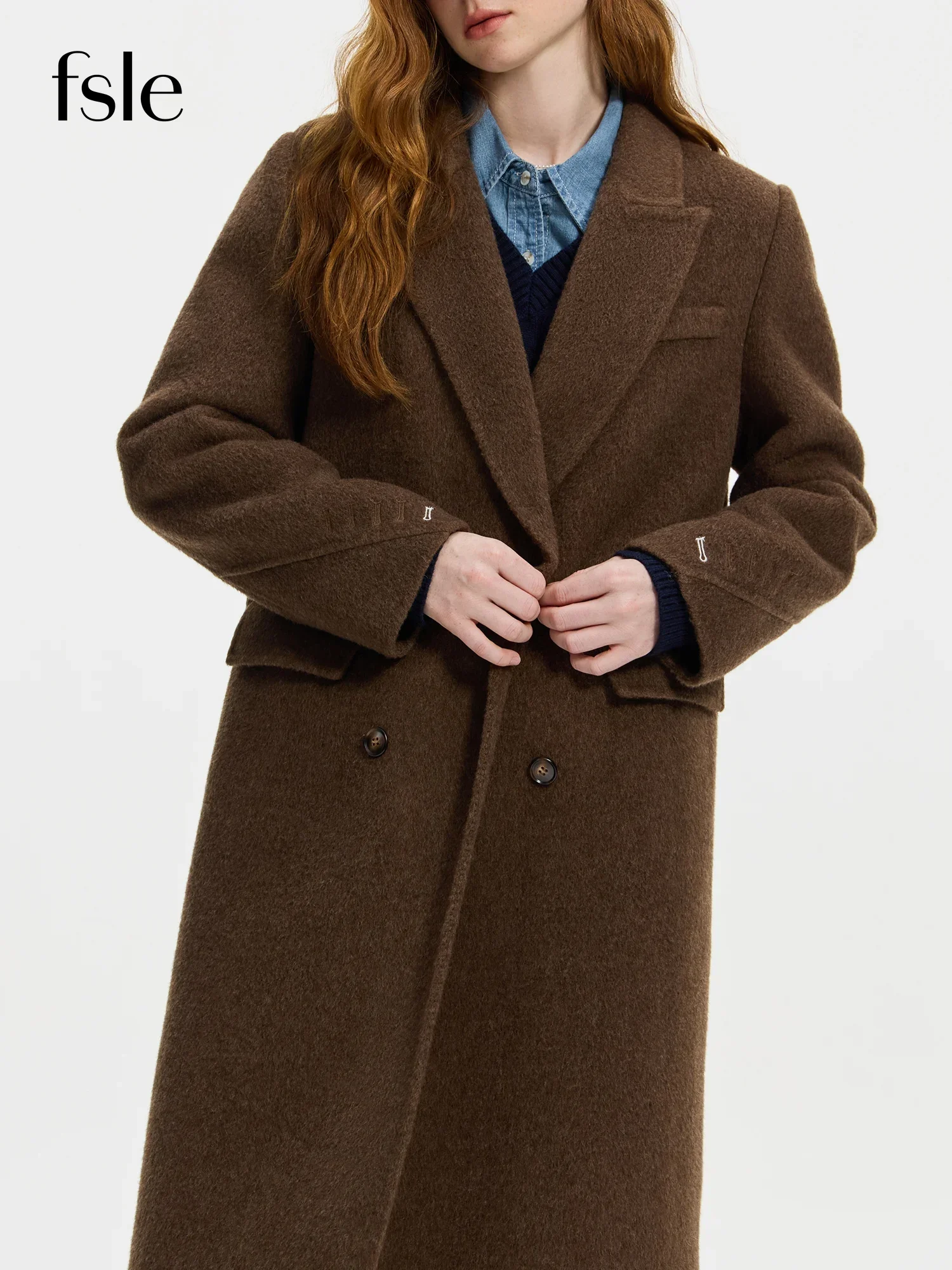 FSLE Anzug-Stil Schneiderei doppelseitigen schicken Wollmantel für Frauen 2024 Winter neues Design lässig Wolle weiblichen Mantel 24FS14215