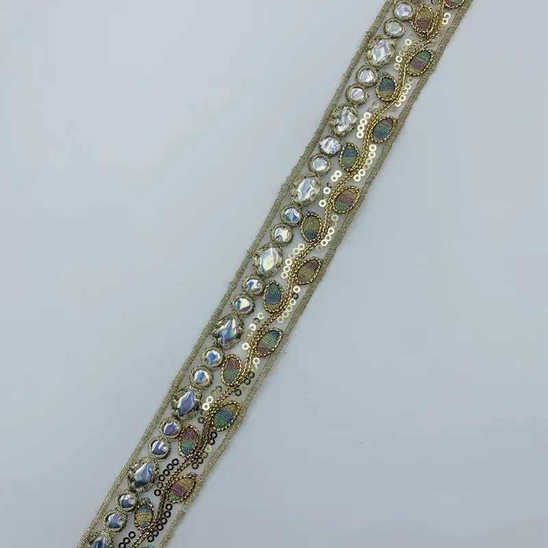 Sequin Embroidery Flower Lace Fabric Trim Ribbon, DIY Sewing Applique Decor, 1 Yards