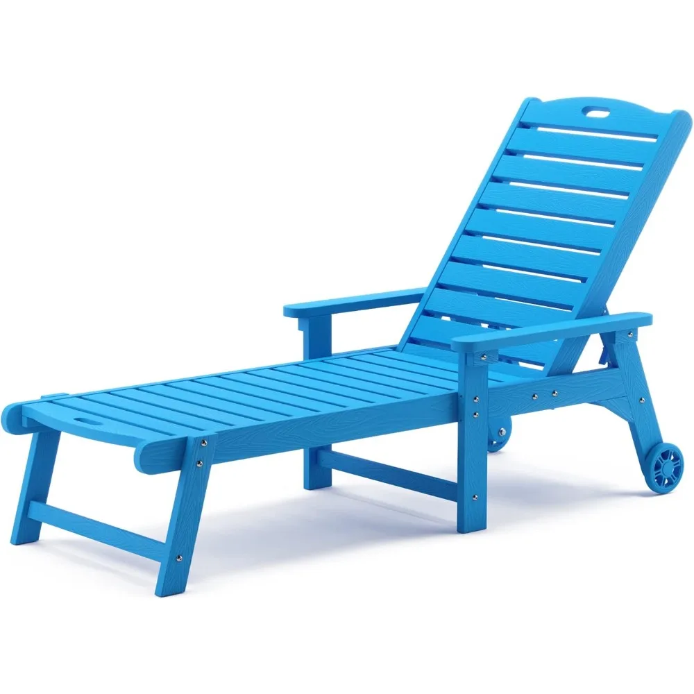 Resin Pool Lounge Chairs with Wheels for Outside, Poolside, Beach, Backyard, Garden, Blue