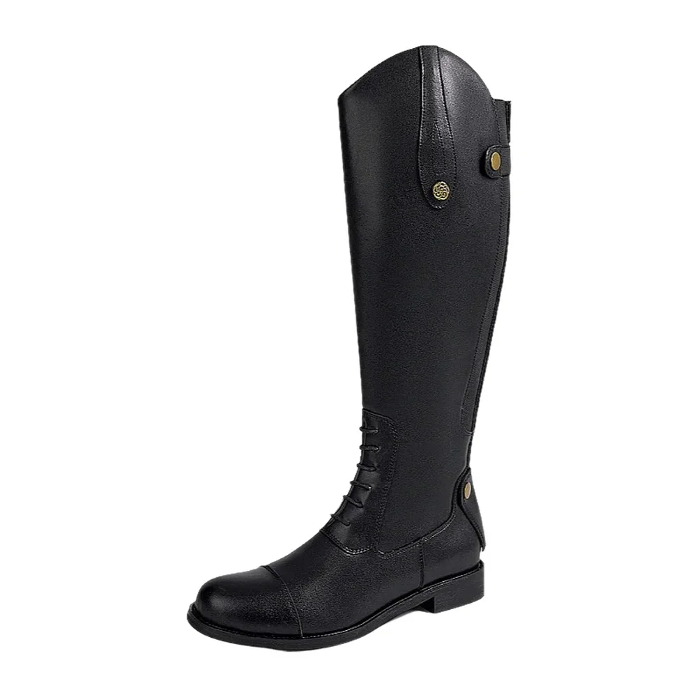 Mens Equestrian Boots Leather Equestrian Supplies Males Long Boots Riding Equipment Non-Slip Resistant Horse Rider Shoe Size 46