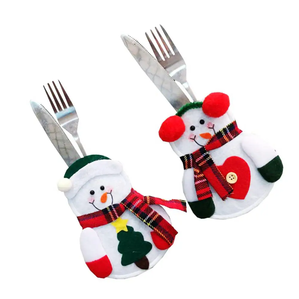 1 pcs Christmas Decorations Creative Tableware Set Soft Home Tableware Cover Non Woven Little Snowman Tableware Set Napkin