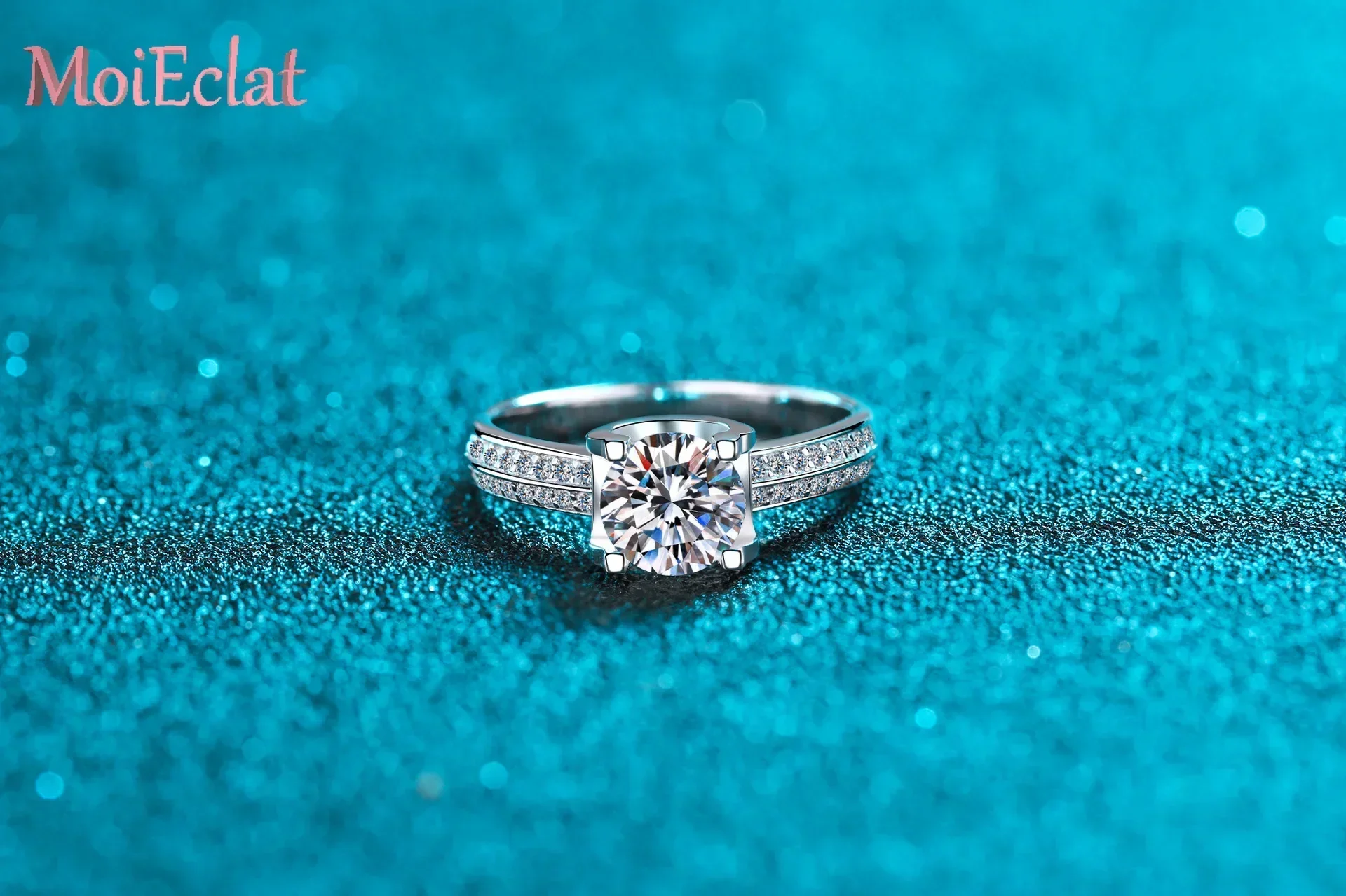 MoiEclat Store Platinum PT950 Luxury Romantic Double Row Diamond Wedding Ring for Women Sparkling 1ct Moissanite Band Party Gift