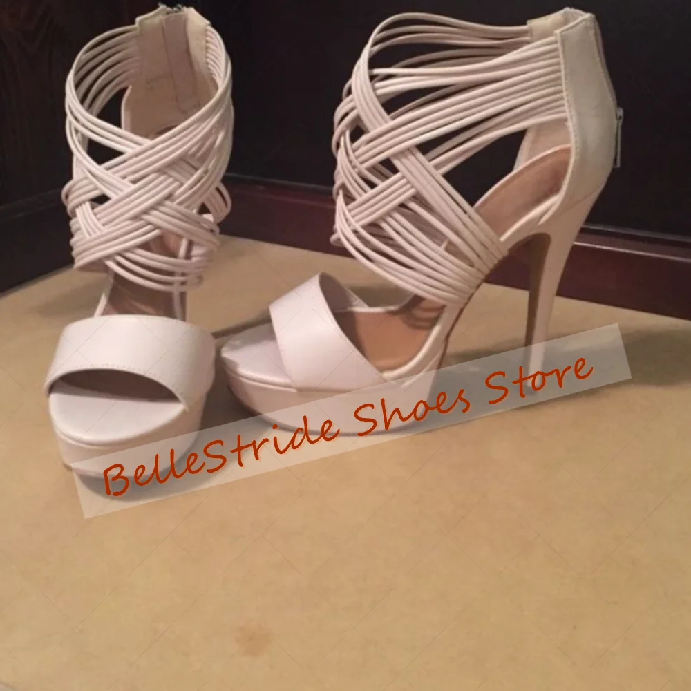 

Apricot Cross Strap Back Zipper Platform Sandals Open Toe Women Shoes Thin High Heels Party Banquet Dating 2025 Zapatos Para Muj