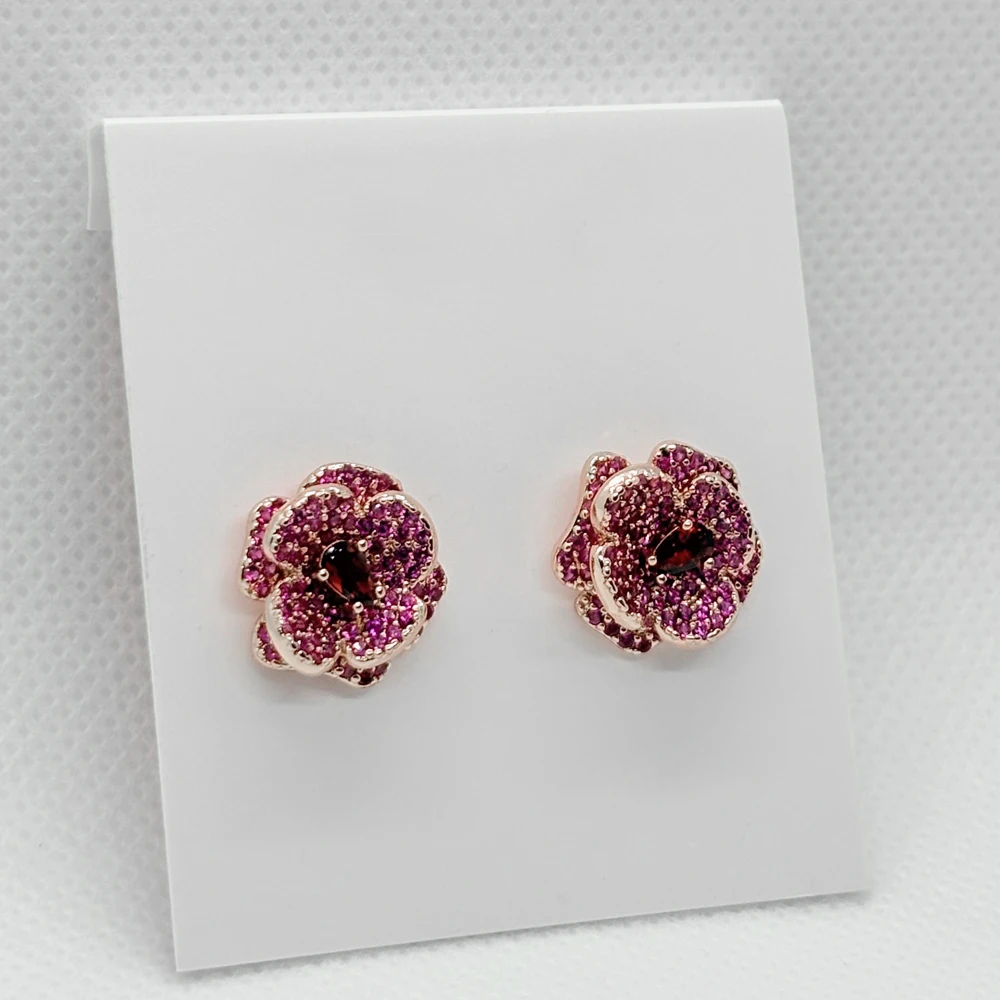 

VKVVA Fashion Jewelry Elegant 3D Rose Camellia Full Diamond Stud Earrings for Women Birthday Gifts, Unique Gift