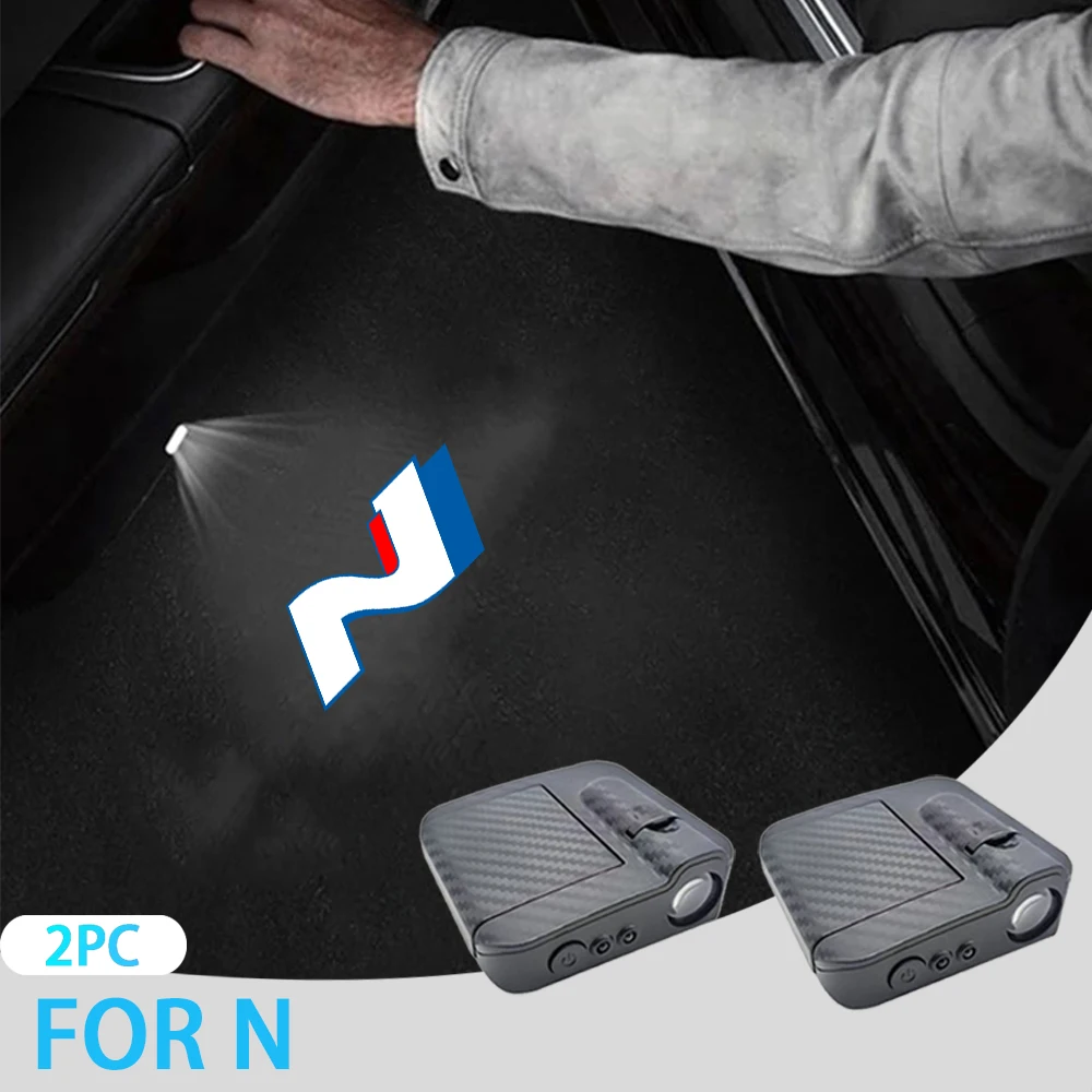 2Pcs LED Car Door Emblem Light Welcome Lamp Wireless Projector For Hyundai N line I40 I30 Sonata Tucson Santa Fe Elantra Azera view 2
