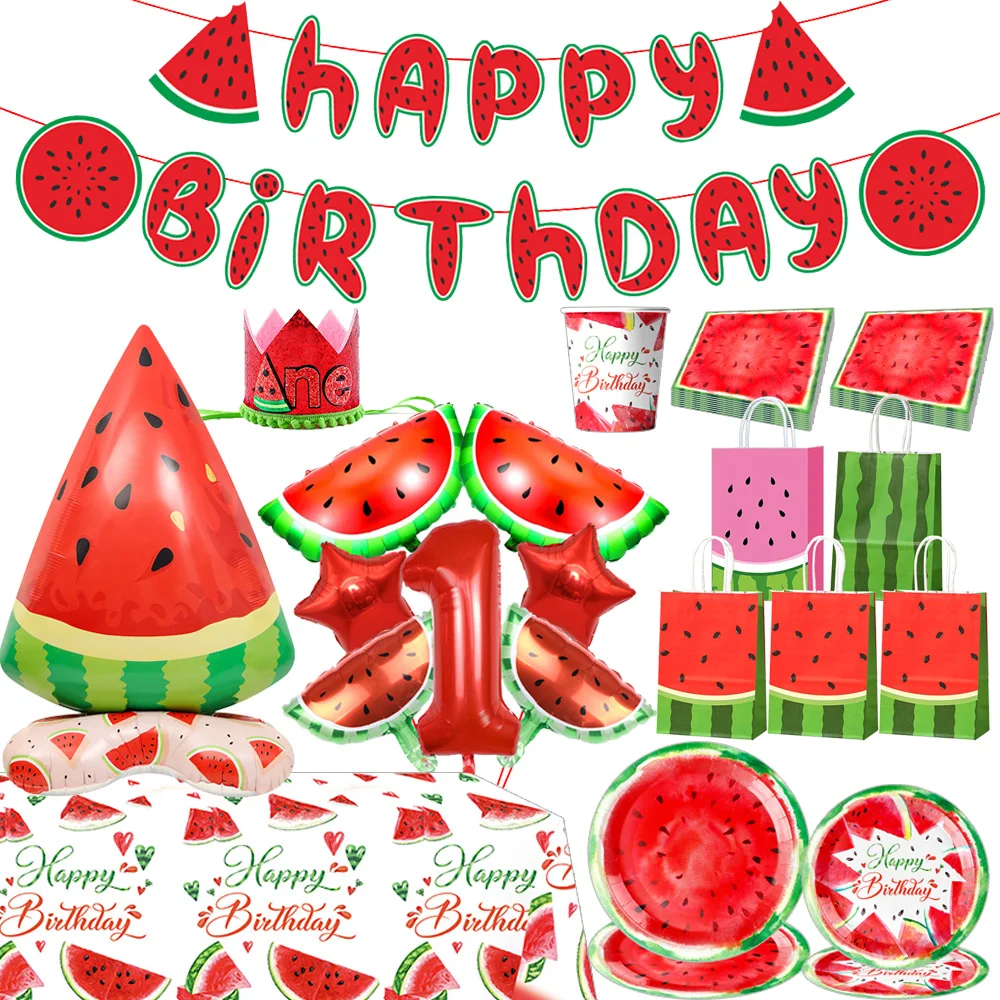 Watermelon Party Decorations Watermelon Balloon Tableware Bags Banner Hat For Kids 1st One in A Melon Birthday Party Suppliues