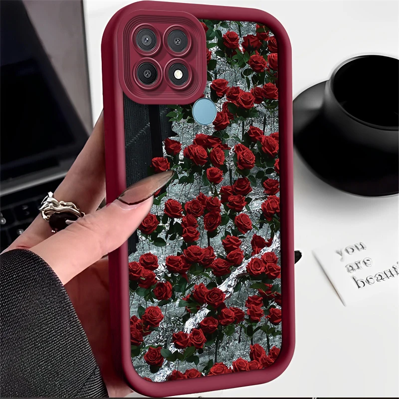 A 15 Rose Flower Silicone Phone Case On For Oppo A15 A15s A35 2021 Matte OppoA15 OppoA15S Girl Woman Cover