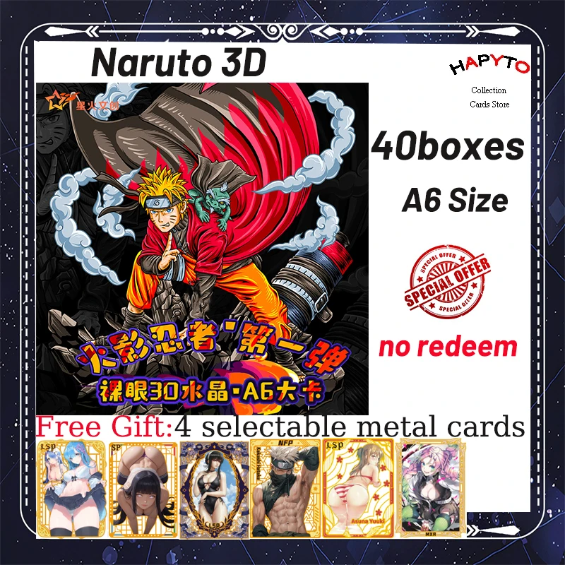 

Wholesale Case Newest Naruto Cards Naked Eye 3D Crystal A6 Card Hinata Sakura Sasuke Booster Box TCG Hobby Gift