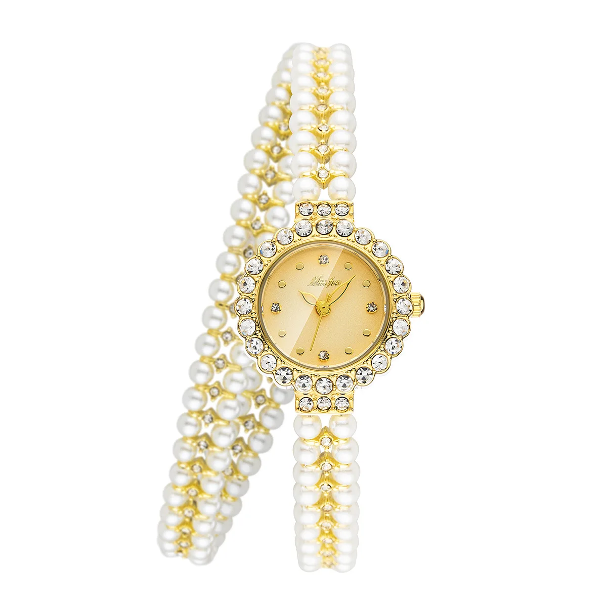 Luxury Rhinestone Wrapped Pearl Bracelet Quartz Watch Romantic Ladies Elegant Party Dress Watches