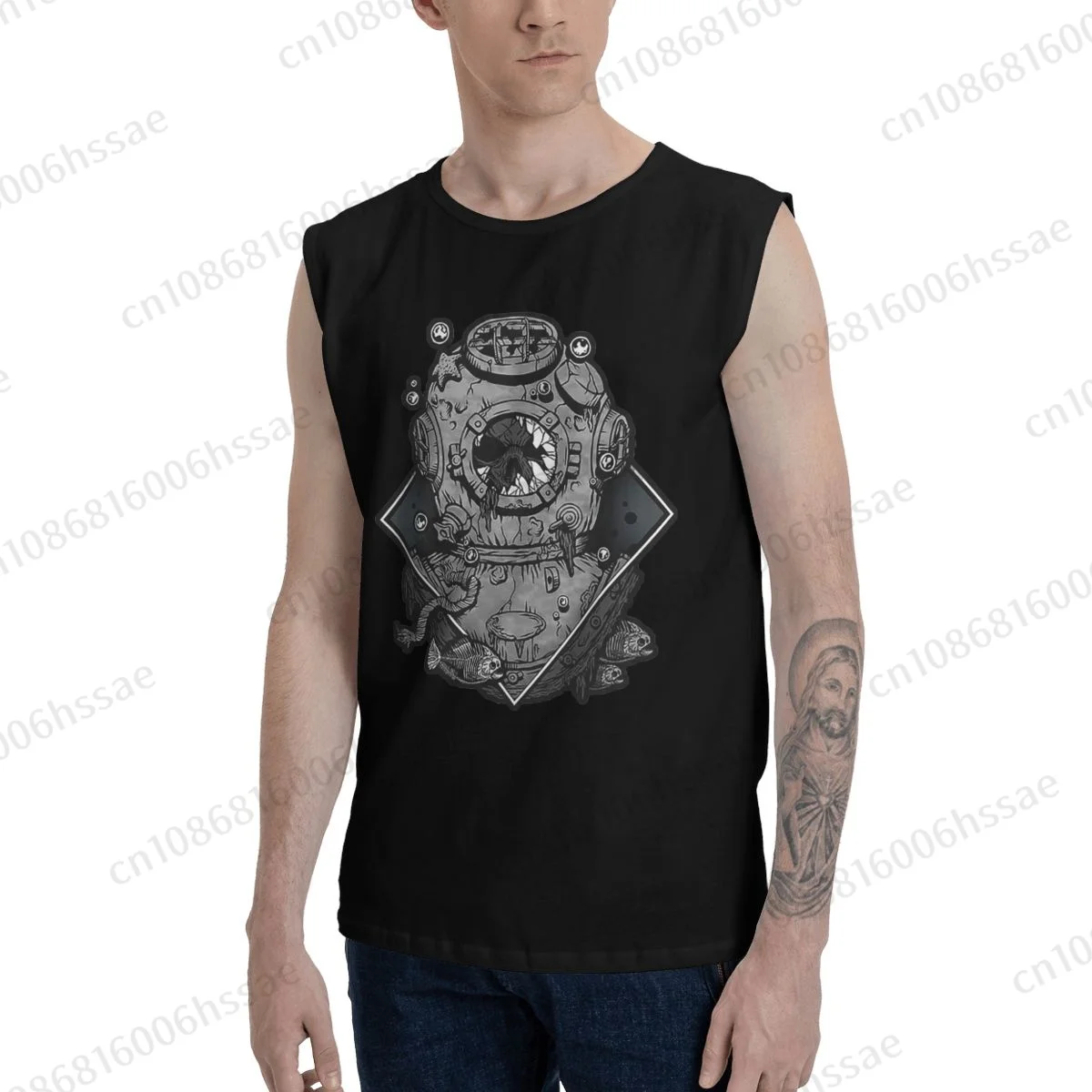 Scuba Diving Skull Summer Sports Tank Tops Men's Breathable Sleeveless T-shirt Vests Run Clothing