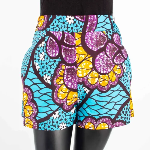 Imagen 2 del producto 2025 pantalones cortos de playa de verano para mujer, pantalones cortos informales personalizados privados, pantalones cortos africanos con estampado de Batik de algodón 100% A 722108