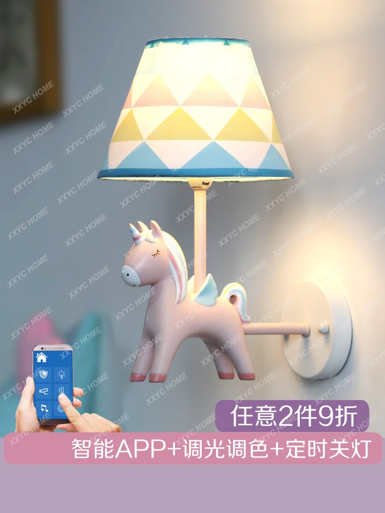 

Unicorn Wall Lamp Intelligent Remote Control Wiring Free Bedside Lamp Living Room Children's Room Net Red Lighting Ins Style