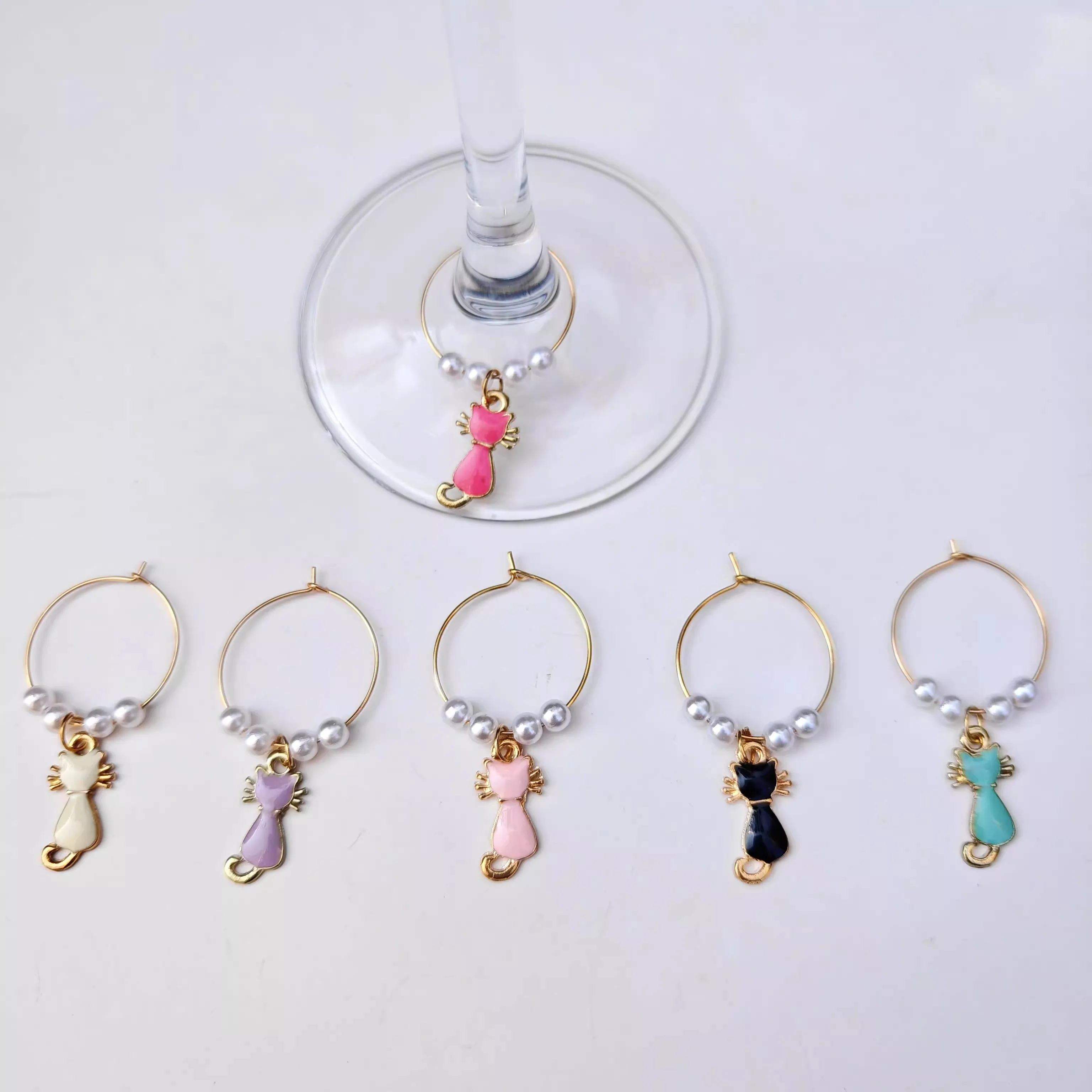 6 Pieces Kitty Cat Wine charm New Fashion Wine Glass Charms Rings Marker Christmas Party Bar Table Decorations Christmas Gift
