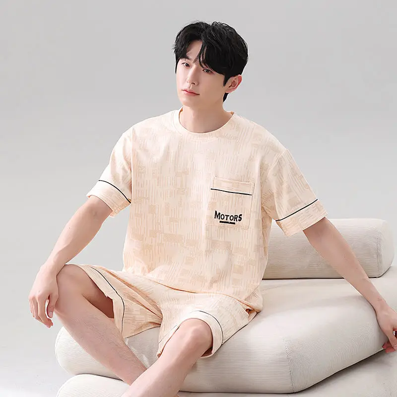 L-5XL Modal Summer Thin Men's Pajamas Set Plus Size Short Sleep Tops Pant Sleepwear Suit Male Home Suit Homewear Casual Pyjamas