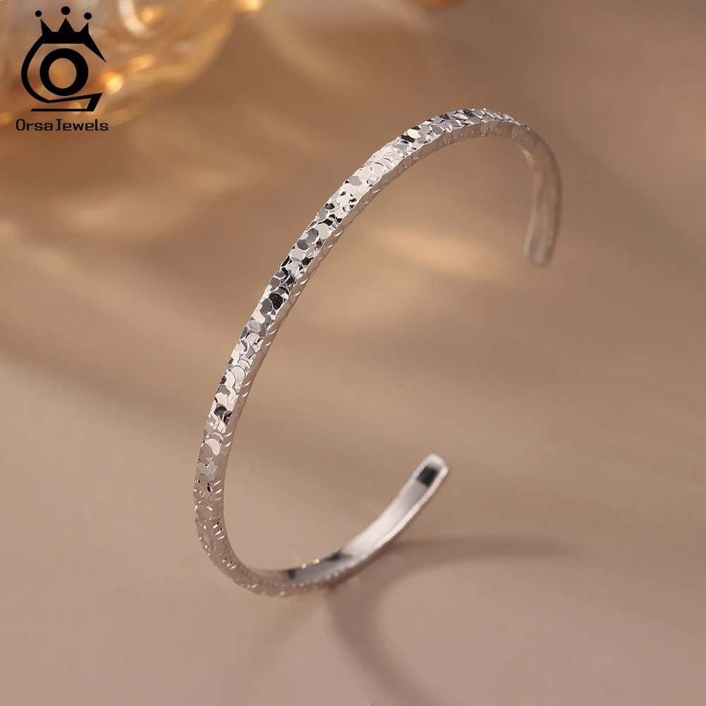 

ORSA JEWELS простой стиль стерлингового серебра 925 пробы 3 мм открытый браслет-манжета браслет для женщин модные свадебные украшения подарки для вечеринок APB05