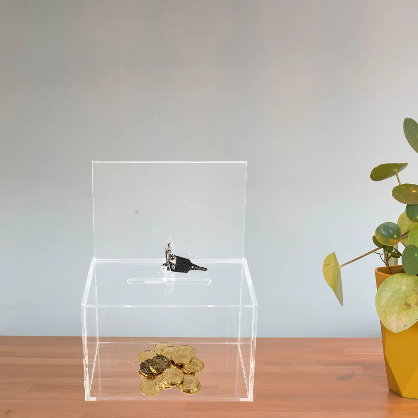 

Donation Clear Front Lockable Voting Storage Box For Fundraising Cash Tips Collection Suggestion Letter Post Container