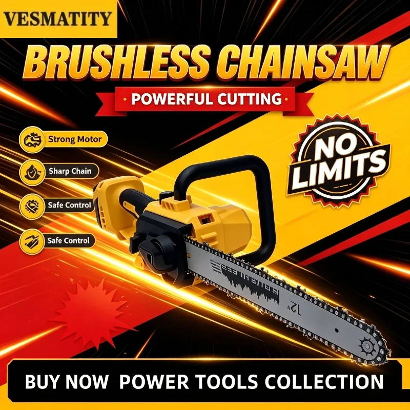 Vesmatity Cordless Chain Saw Automatic Oiler Chainsaw Tree Cutting Logging Electric Saw Tool for Battery Max Pro Unit Plus