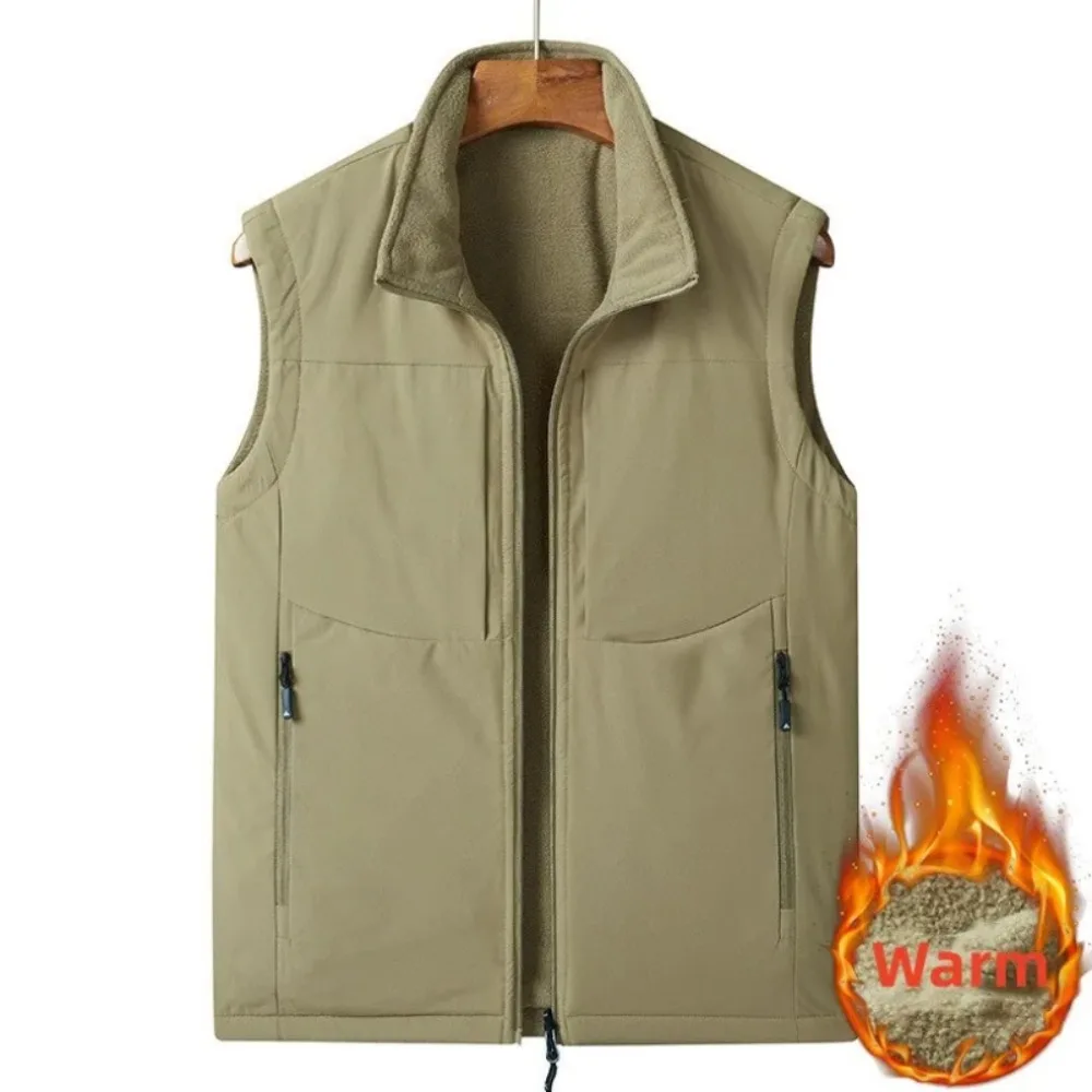 

Thickened Fleece Lined Stand Collar Vest Men's Outdoor Casual Sports Waterproof Workwear Winter Fishing Hiking Hunting Vests