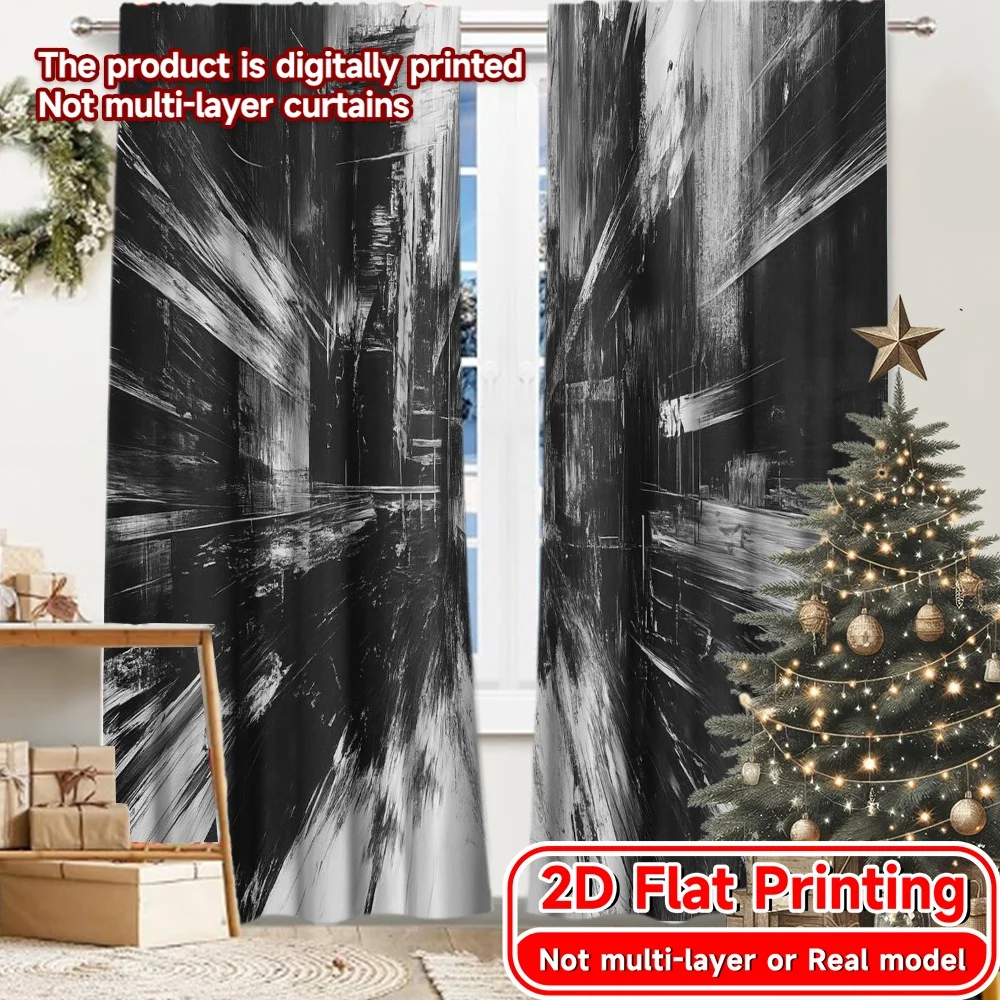 2D Flat Printing,2pcs Monochrome Burst Chic Creative Curtains Durable Polyester Curtains Home Decor Decorative for Bedroom
