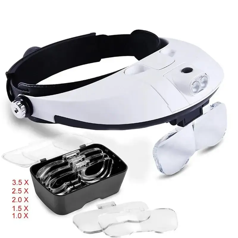 5 Lens  Repair Helmet Headband Magnifying Glass 1X 1.5X 2X 2.5X 3.5X  Loupe Magnifier  Mounted Magnifier