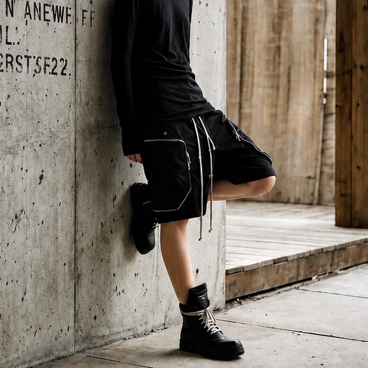 Streetwear Diamond-shaped Large Pocket Multi-zip Cargo Shorts for Men and Women Elastic Wasit Black Baggy Five Point Pants