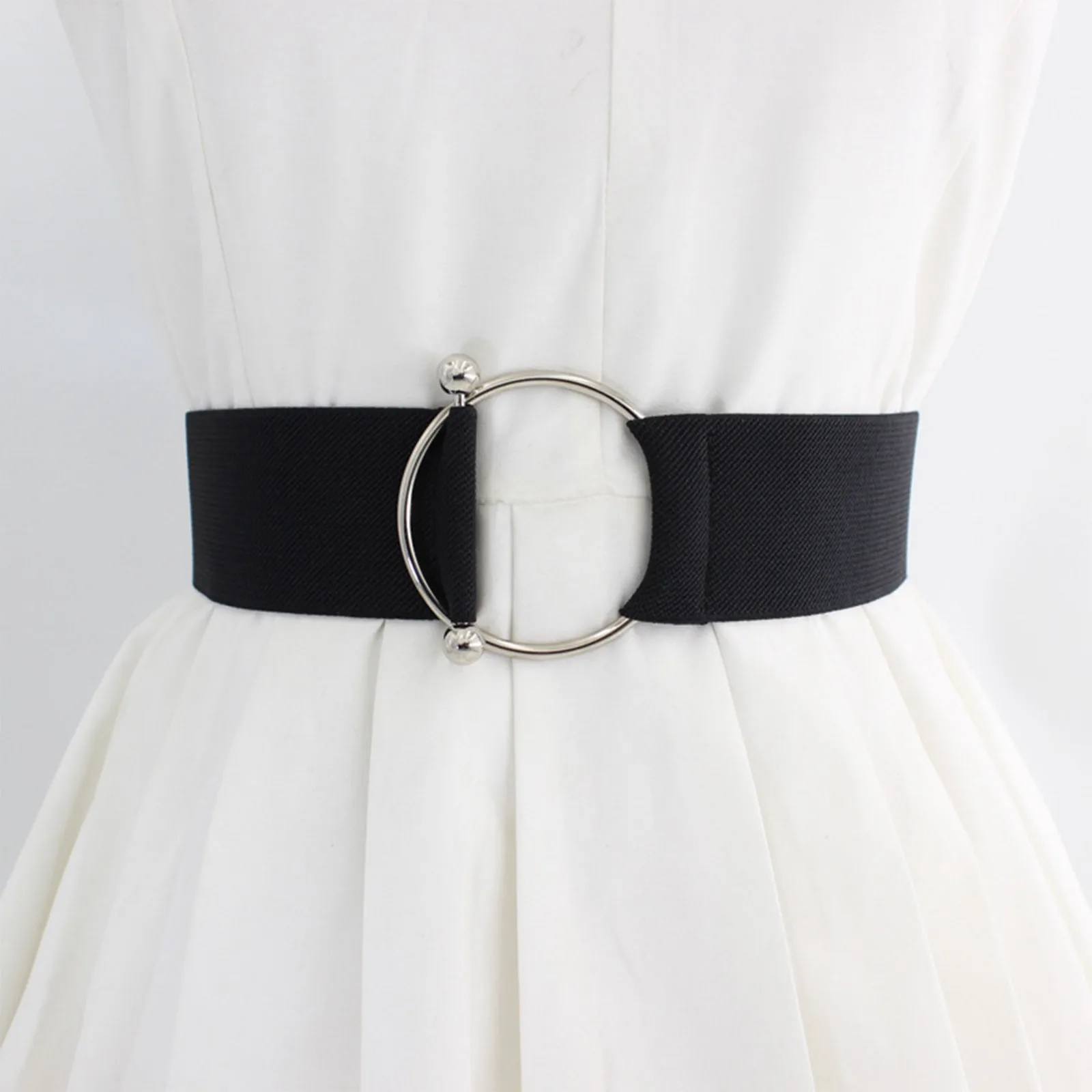 Elastische riem met metalen ringgesp – Koreaanse styling decoratieve tailleband voor dames 5 cm elastiek voor truijurken en rokken