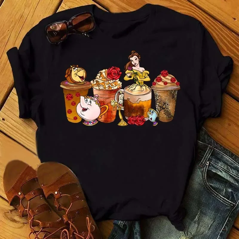 

Disney Princess Stitch Mickey Mouse Print Trendy Casual Women's Dessert Design Graphic T-shirt Round Street Style T-shirt