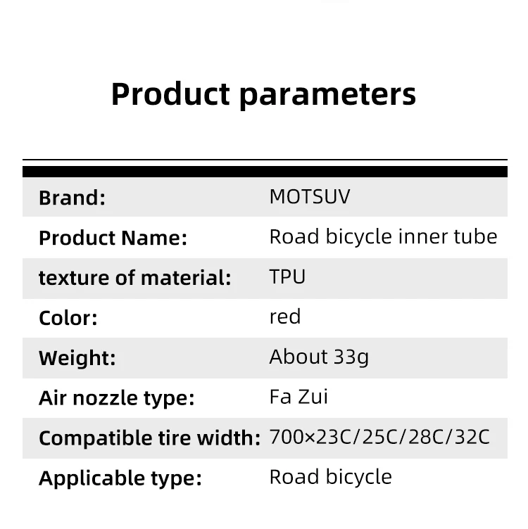 10 Stück Rennrad-Schlauch 700C Fahrrad TPU-Schlauch 700x23/25/28/30/32C TPU-Innenschlauch mit Presta-Ventil 45/65/80mm – Detail 2