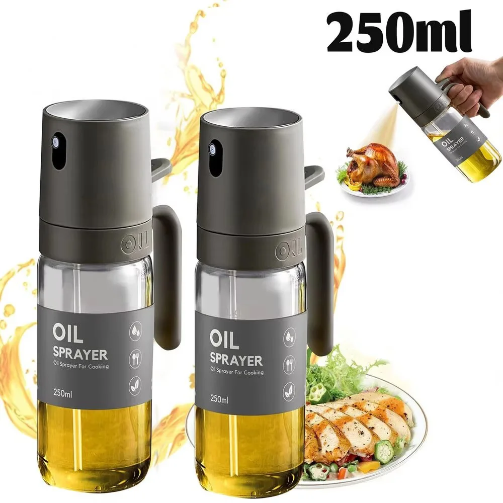 250ML Küchen-Ölflasche, Kochöl-Sprühflasche aus Glas, Öl-Spender, Olivenöl-Sprüher für Heißluftfritteuse, Grillen und Backen