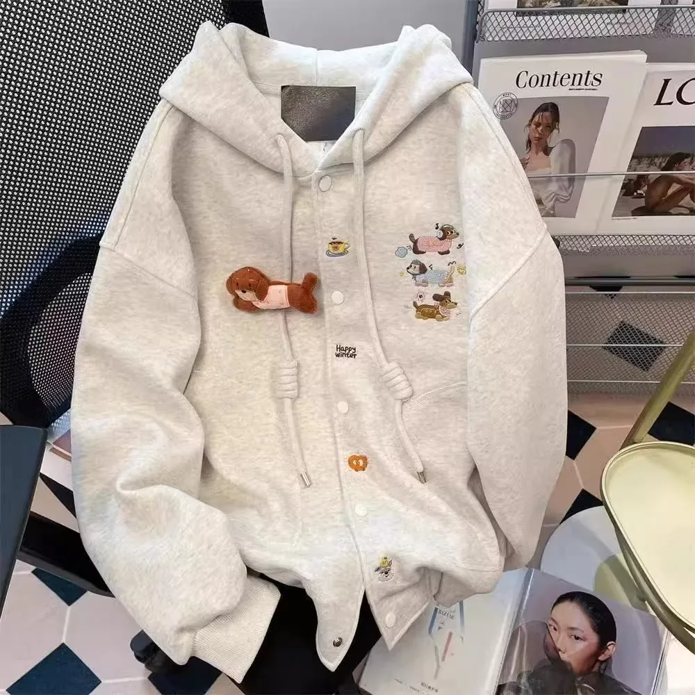 

Мужское худи оверсайз с мультяшной вышивкой 300 Pou Dopane, осенне-зимнее, в американском повседневном стиле, из полиэстера