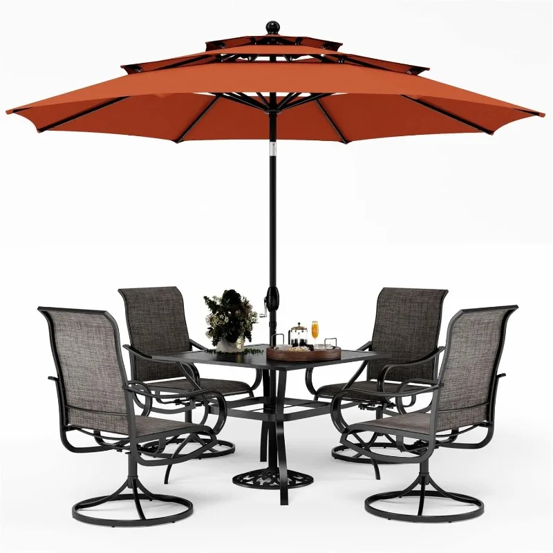 

PHI VILLA Patio Table and Chairs Dining Set with Umbrella for 4, Outdoor Dining Set with 4 Swivel Patio Chairs(No Umbrella Base)