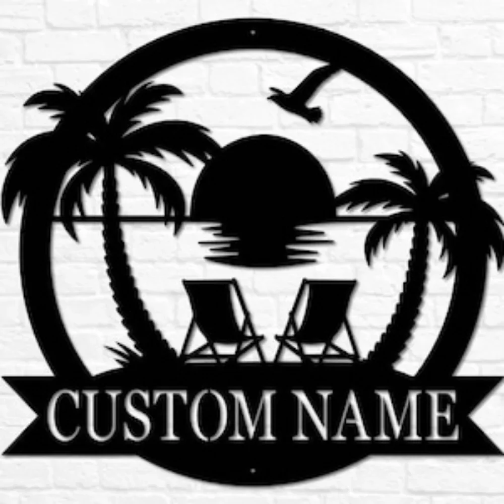 Custom Beach Decor Nautical Lake House Sign Metal Coastal Outdoor Sunset Beach Monogram Coastal Ornament Decorative Indicator