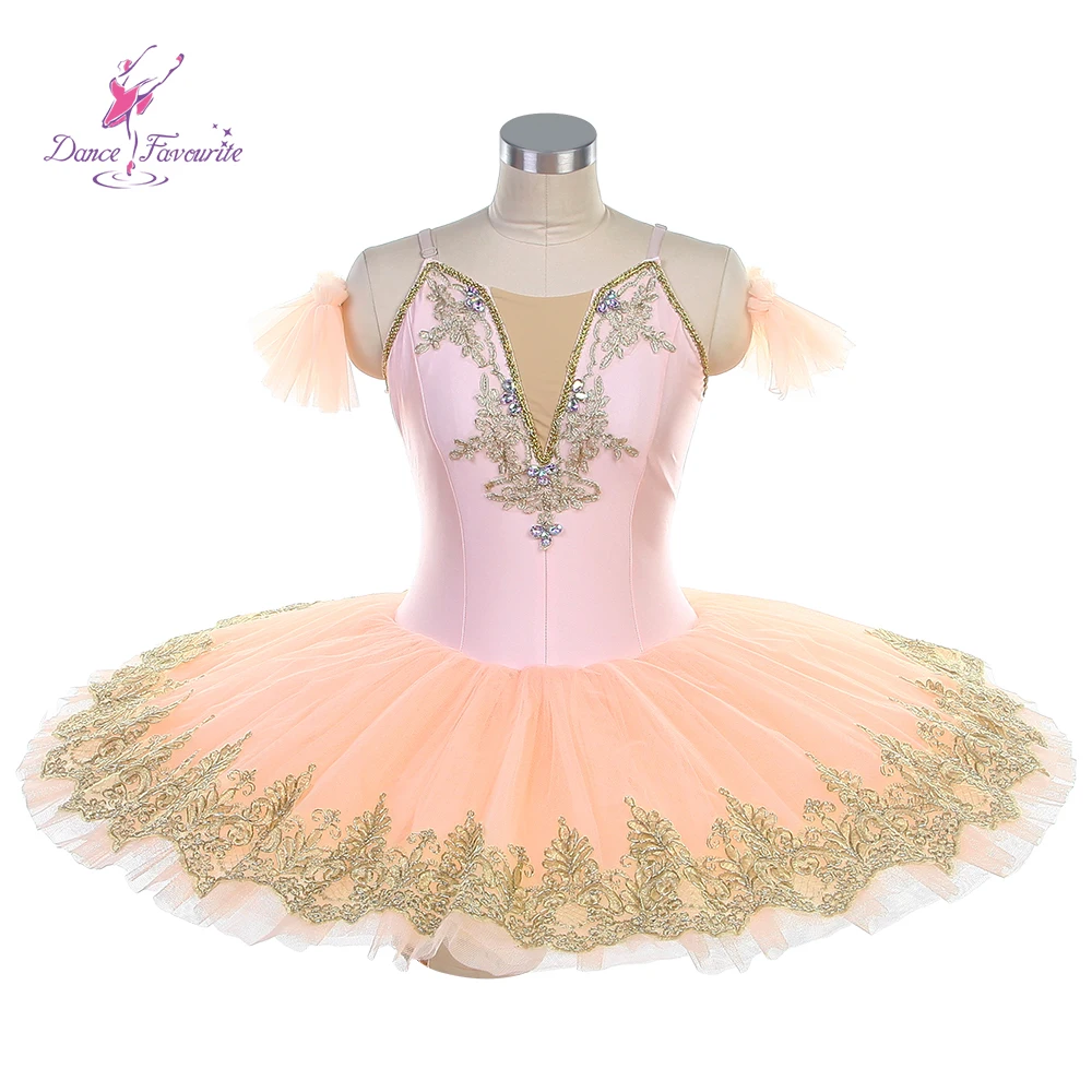 Dance Favourite Ballet Tutus BLL416 Pale pink Bodice Ballet Tutu Gold Decoration Pre-professional Ballet Costumes