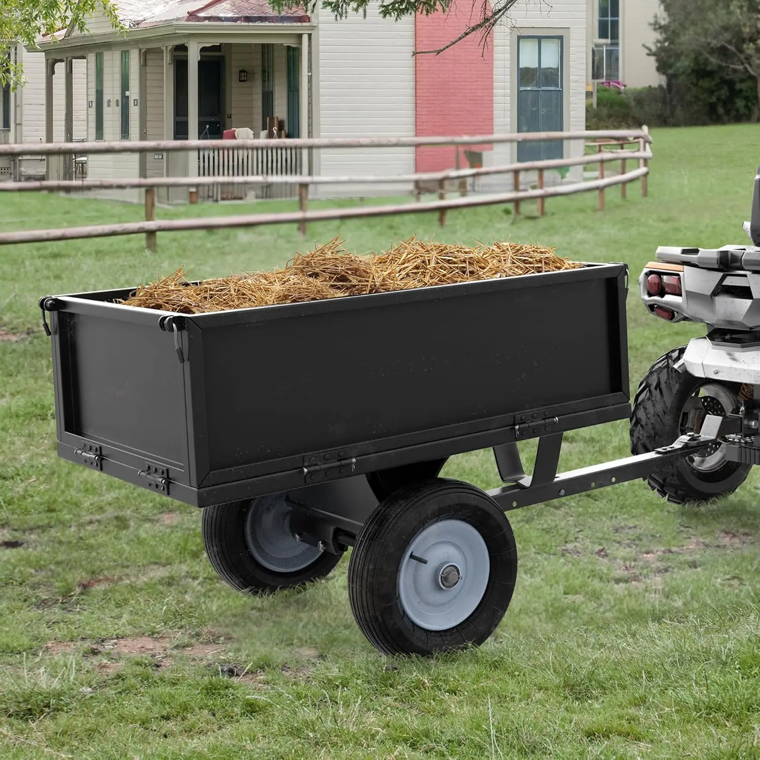 500lbs Heavy-Duty Tow Behind Dump Cart for Lawn Garden Tractor & ATV Trailer, Black