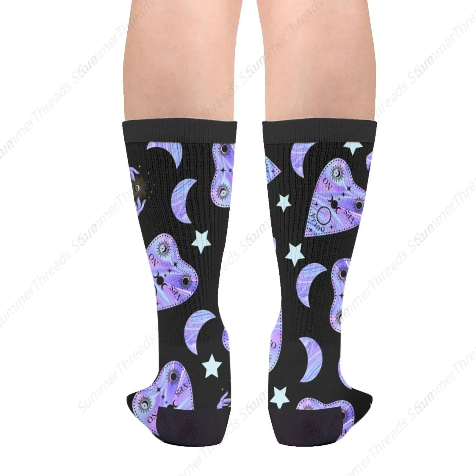 Purple Black Witchy Funny Novelty Crazy Crew Tube Socks, Men'S Women'S Casual Dress Socks