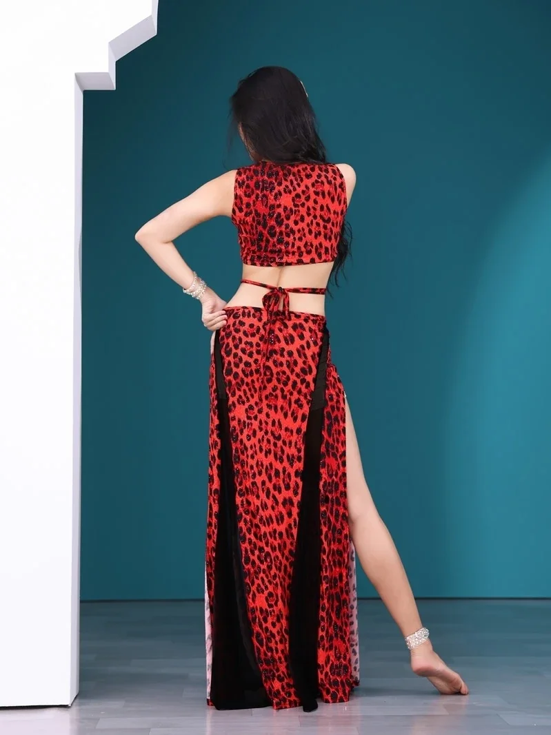 

Belly Dance 2024 New Set Practice Clothing Female Beginners Performance Oriental Dance Dress Sexy Leopard Pattern