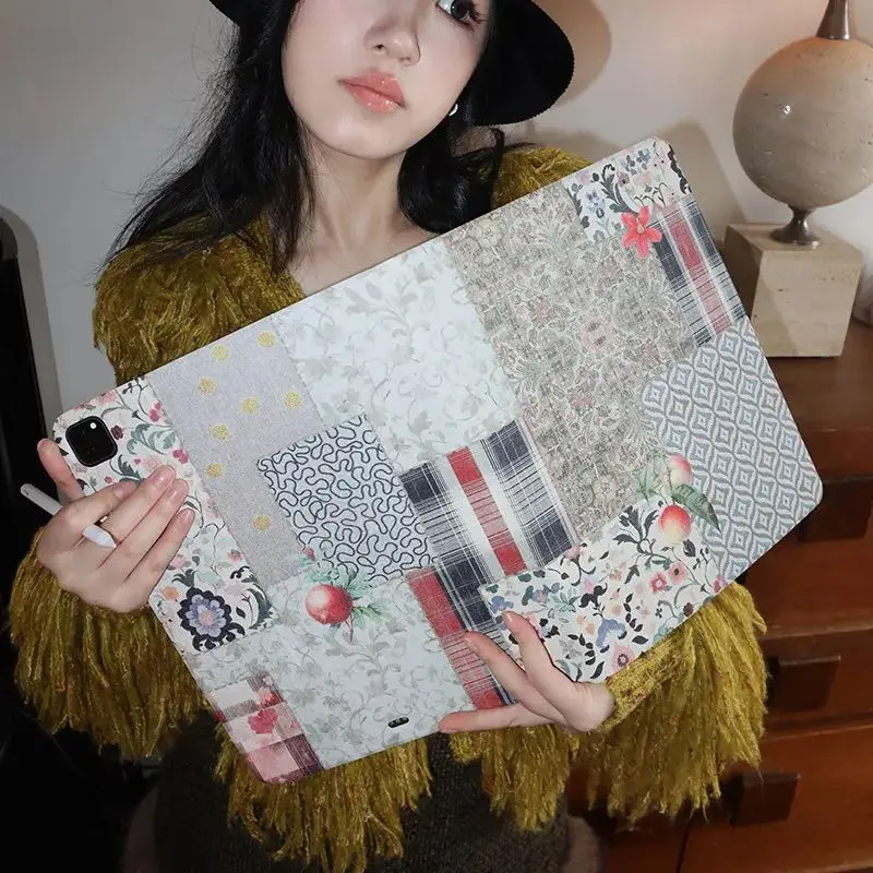 Original Retro Patchwork Fashion Creative Personalized For iPad Case iPad 11 7 Pro 10 6 8 Air 5 4 Mini Book Style Tri Fold Cover