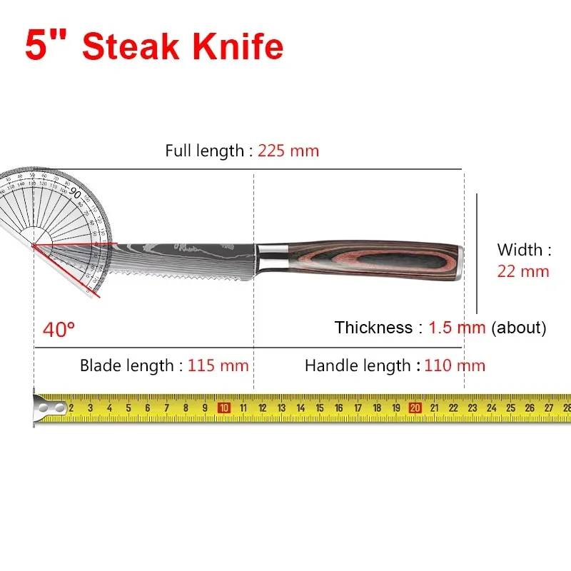 Household Steak Knives 1-6pc/Set Sharp Serrated Blade Wooden Handle Stainless Steel Dinner Cutlery For Kitchen Restaurant view 2