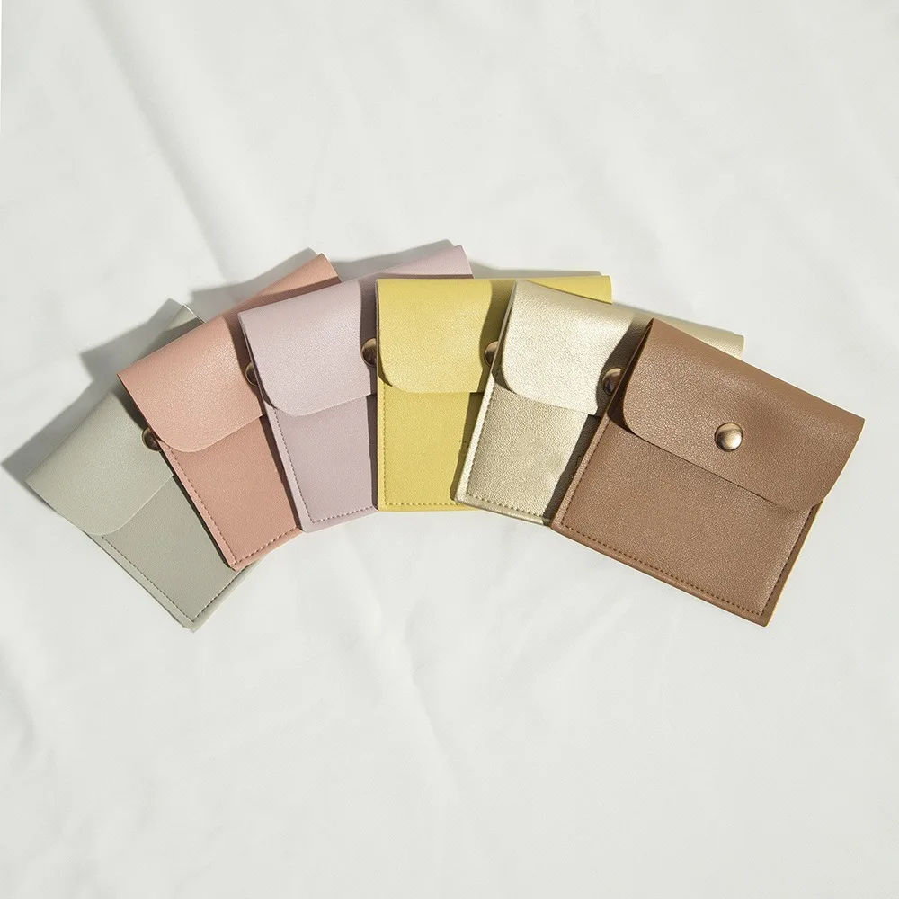 5pcs Quality PU Leather Gold Button Bag Insert Style With Gold Button Jewelry Packaging Pouch Dustproof Gift Pouch Outdoor