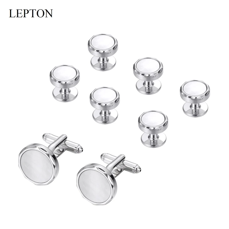 Nouveaux ensembles de boutons de manchette en nacre Lepton Shell boutons de manchette smoking goujons boutons de manchette pour hommes amoureux amis cadeau d'anniversaire de mariage