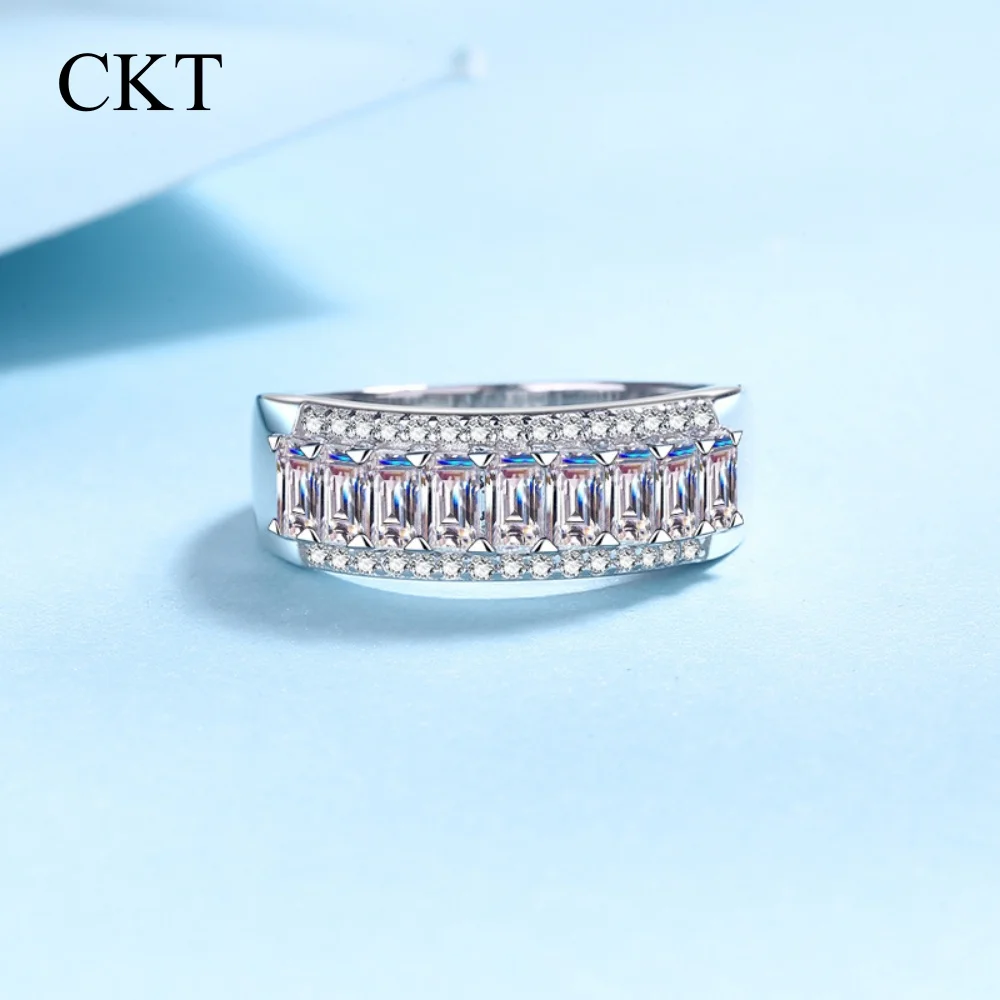 

CKT Full Moissanite 1.89ct Sugar Cube Diamond in Row Trendy Rings for Women Platinum Pt950 Wedding Band Fine Jewelry Gifts