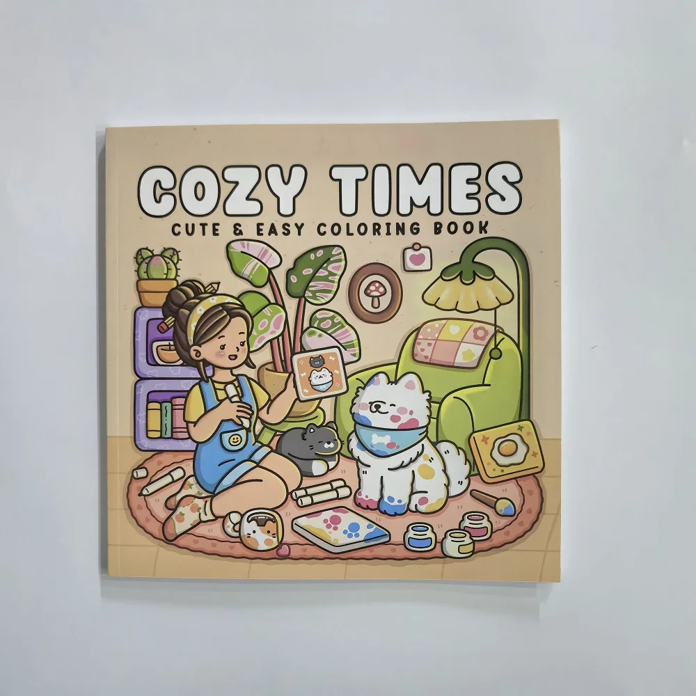 Livre de coloriage pour adultes Cozy Time, motifs simples et mignons, dessins agréables, cadeau idéal pour un anniversaire ou des fêtes