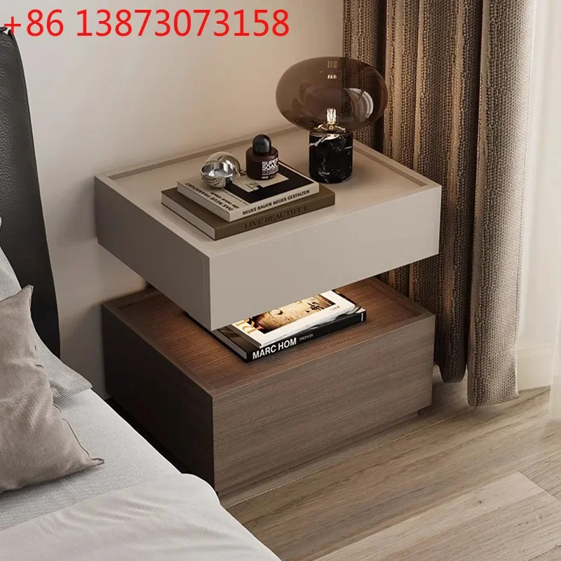 Medieval solid wood bedside table light luxury high-end sense creative design sense niche suspended bedroom household bedside ca